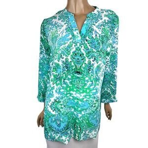 The Limited Size L Pullover Top White,Blue,Green Asymmetric Hem 3/4 Sleeve